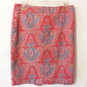 J. Crew No. 2 Paisley Pencil Skirt Red Jacquard
